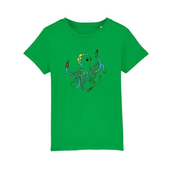 Spangeltangel Spangeltangel Kinder-T-Shirt "Oktopus", bedruckt, Biobaumwolle, Grün, – Produktbild 1 von 3