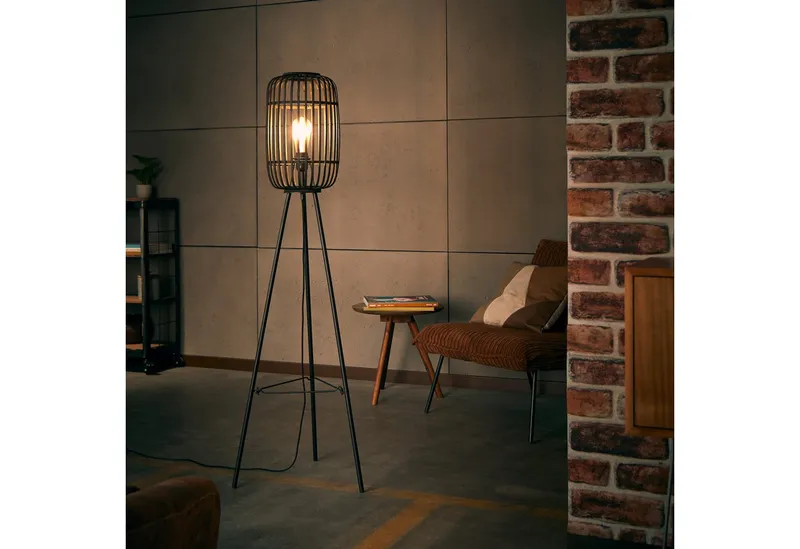 Lightbox Stehlampe, ohne Leuchtmittel, stilvolle Dreibein-Lampe - Stehleuchte im Nature-Style mit Fußschalter, Schwarz, – Produktbild 1 von 3