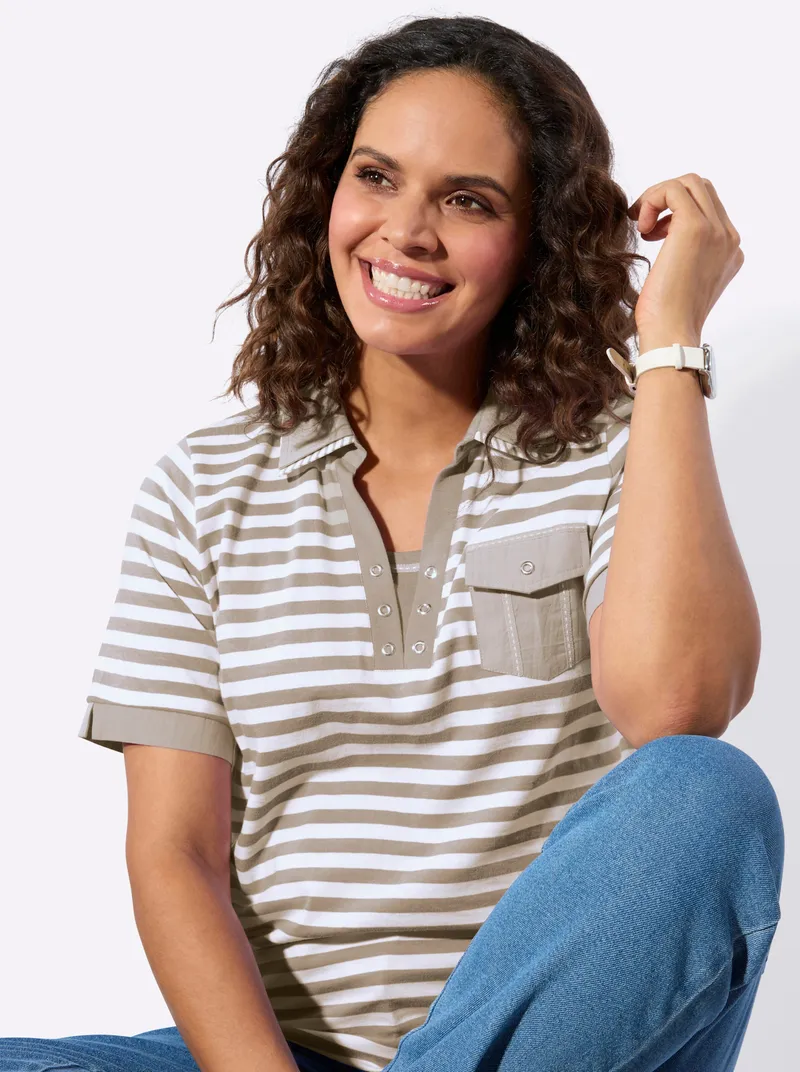 Witt Poloshirt sesam-weiß-geringelt, Sesam-weiß-geringelt, – Produktbild 2 von 2