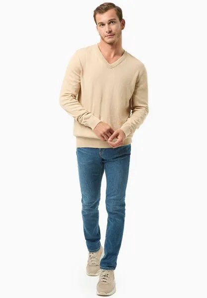 ORGANICATION ORGANICATION Pullover aus Bio-Baumwolle mit V-Ausschnitt, Beige, – Produktbild 2 von 4