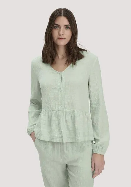 hessnatur hessnatur Musselin Pyjamabluse PURE COMFORT aus reiner Bio-Baumwolle, Liliengrün, – Produktbild 1 von 5