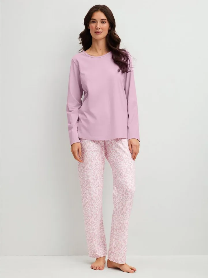CALIDA CALIDA Schlafanzug Blooming Nights (2 tlg) Streifen-Design, Single Jersey Qualität, Rundhals, Langarm, weich, Lila, – Produktbild 1 von 4