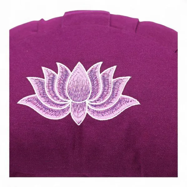 BAGHI BAGHI Meditationskissen Halbmond mit Lotus Bestickung im Farbverlauf Bio-Baumwolle kbA, Lila, – Produktbild 2 von 3