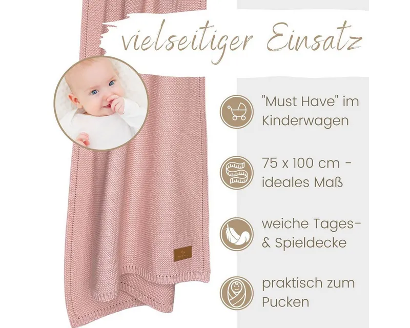 Babydecke DIKOS® Baby Decke für Neugeborene aus *100%* Bio Baumwolle, DIKOS, Kuscheldecke PREMIUM Qualität Geschenk zur Geburt, atmungsaktiv, clean, Rosa, – Produktbild 4 von 6