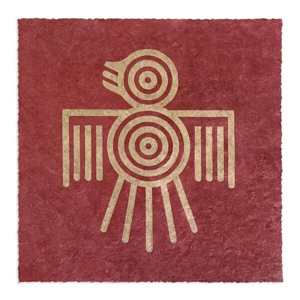 Veskor Cassiopeia Veskor Cassiopeia QUETZAL Linoldruck | 22 × 22 cm | Gold auf Rot – Produktbild 1 von 4