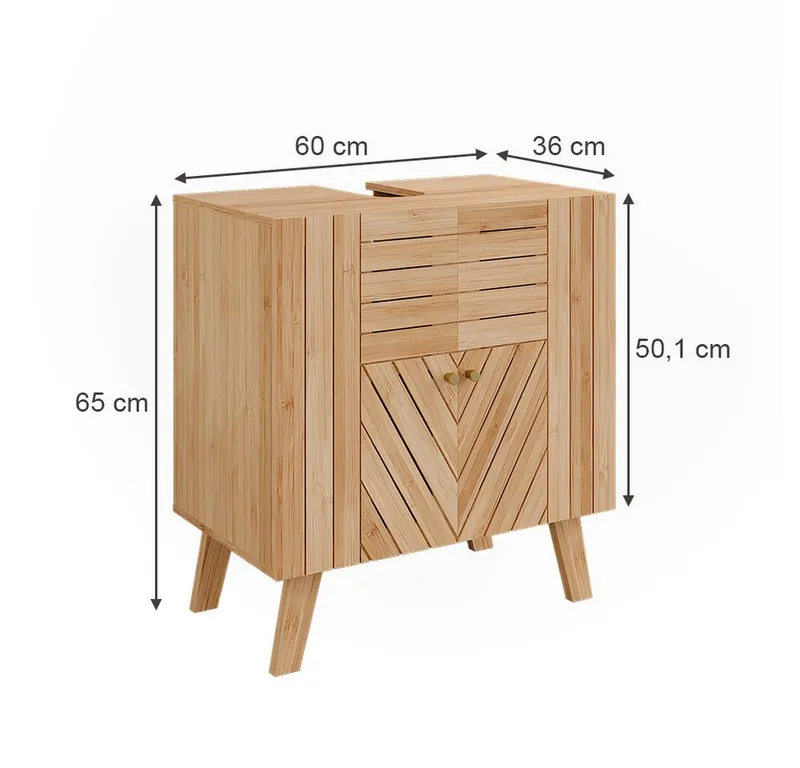 Vicco Waschbeckenunterschrank Lucie, Bambus, 60 x 65 cm mit 2 Türen (1-St), Braun, – Produktbild 2 von 5