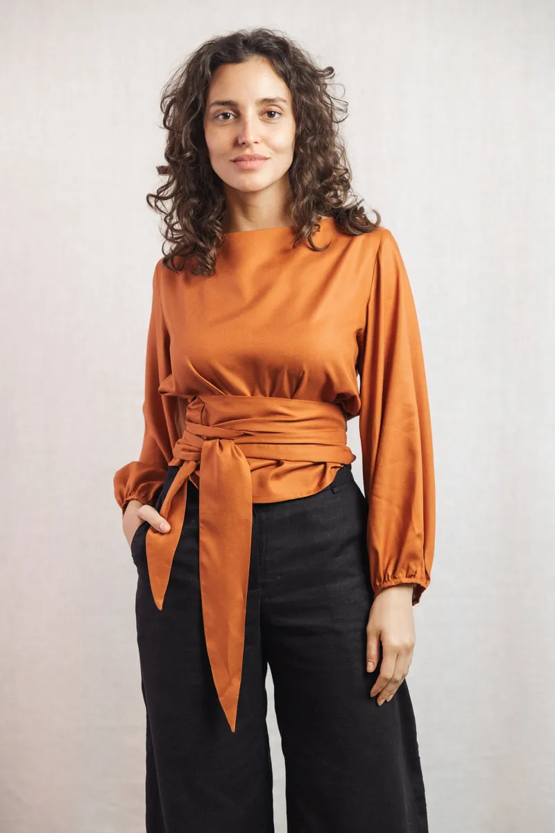 Jyoti - Fair Works Jyoti - Fair Works Damen vegan Bluse Prasoon Rost, Dunkelorange, – Produktbild 1 von 2