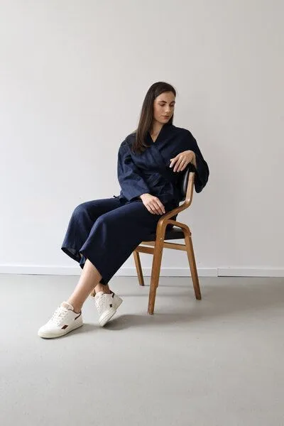 gust. gust. Kimono aus Leinen - Linen Kimono - 100% Bio-Leinen, Dark blue (navy), – Produktbild 2 von 3