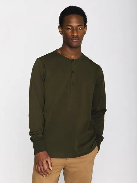 KnowledgeCotton Apparel KnowledgeCotton Apparel Sweatshirt - BO long sleeve henley - aus Bio-Baumwolle, Grün (forrest night), – Produktbild 1 von 4