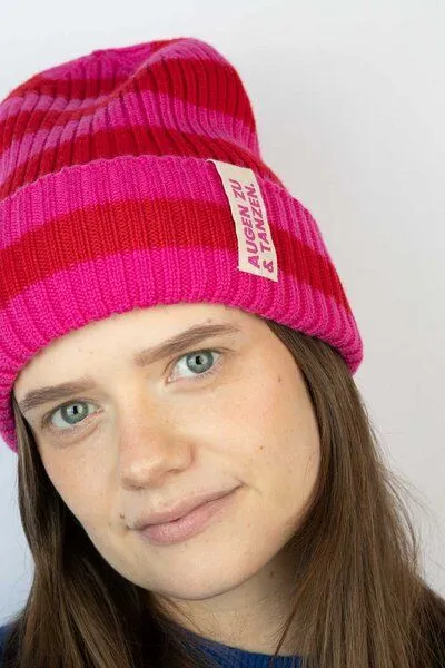 Strickmütze aus Merinowolle, abstehend Unisex Kiwistories, Pink rot, – Produktbild 2 von 4