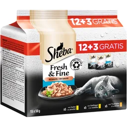 Sheba Sheba Portionsbeutel-Multipack "Fresh & Fine" in Sauce 12 x 50g + 3 x 50g – Produktbild 1 von 1