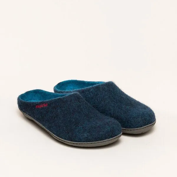 Magicfelt Magicfelt Filz-Hausschuh 736 aus 100% Merino-Wolle Pantoffel für Damen & Herren mit Gummi-Sohle, Dark blue washed, – Produktbild 1 von 4