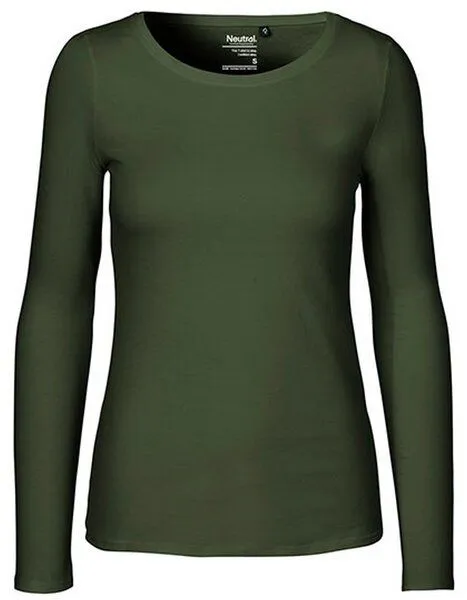 Neutral Neutral® Damen Langarm T-Shirt Bio Baumwolle Modern Fit Körpernah geschnitten, Oliv, – Produktbild 1 von 4