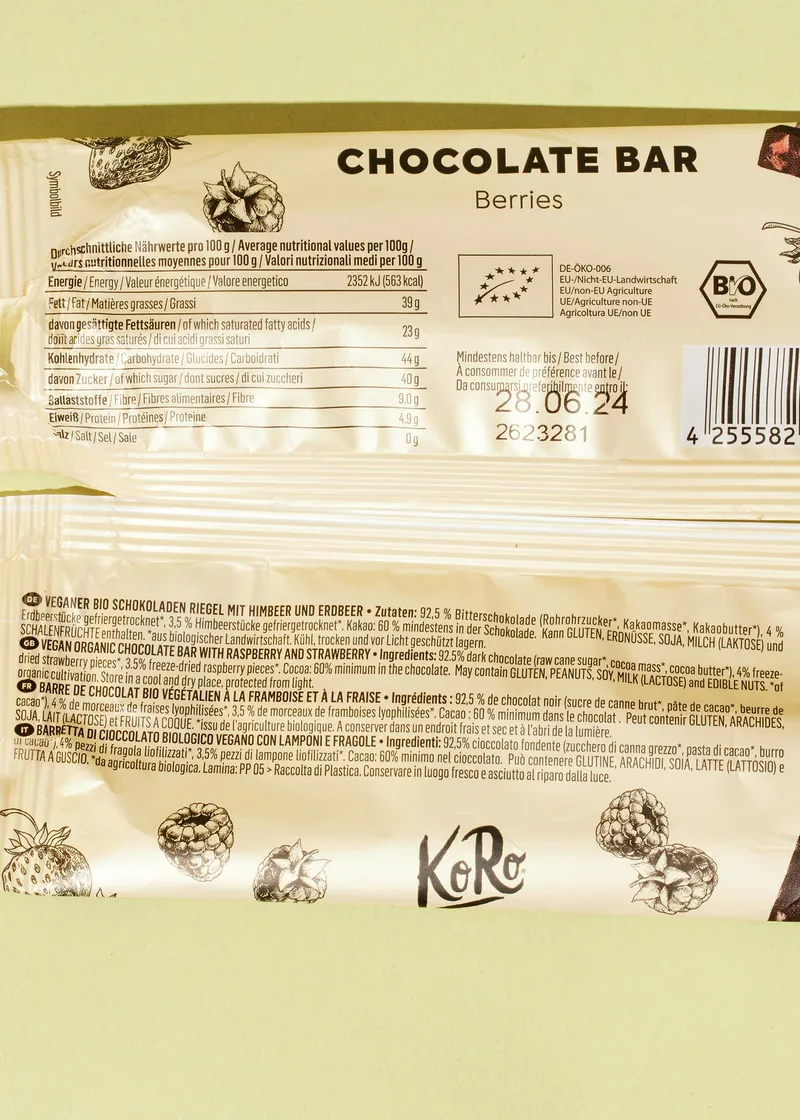 KoRo Veganer Bio Schokoriegel mit Beeren 50 g – Produktbild 3 von 5