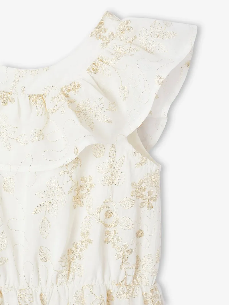 Vertbaudet Festlicher kurzer Mädchen Jumpsuit mit gestickten Glanzblumen, Weiß, – Produktbild 3 von 4