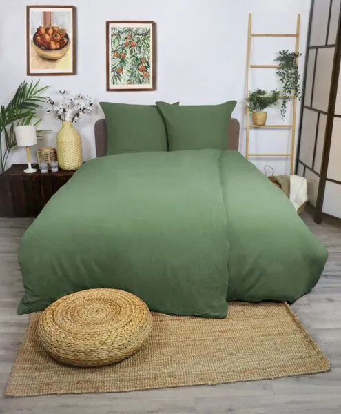 jilda-tex jilda-tex Musselin-Bettwäsche Medina 100% Bio-Baumwolle Made in Green in naturfarben, Grün, – Produktbild 1 von 4