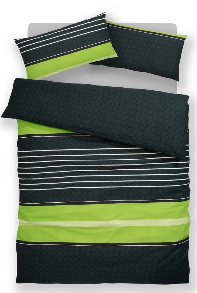 OTTO home Bettwäsche Circle in Gr. 135x200, 155x220 cm u.a. Bettwäsche-Set gestreift, Linon, 2 teilig, Bettwäsche aus Baumwolle mit Streifen-Design, moderne Bettwäsche, Grün, – Produktbild 6 von 6