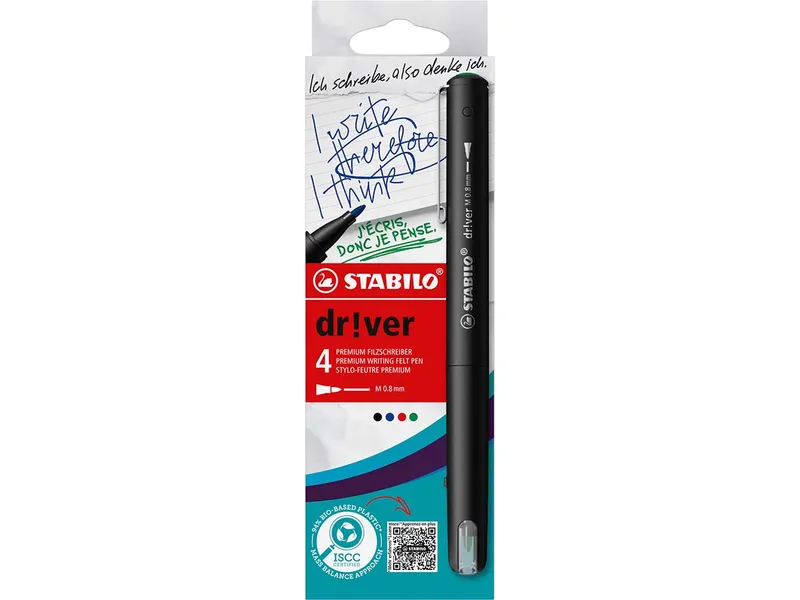 Stabilo STABILO Fineliner "dr!ver" M, 4er-Set, ISCC Plus 94% – Produktbild 1 von 1