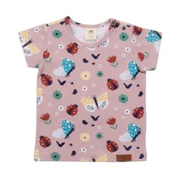 Walkiddy Kinder T-Shirt GOTS zertifiziert – Rosa mit Marienkäfer- und Schmetterlingsmotiv, Kurzarm | von Walkiddy – Produktbild 1 von 1