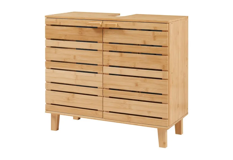 en.casa Waschbeckenunterschrank »Epind« Badezimmerschrank 60 x 66 x 30 cm Bambus Natur, Beige, – Produktbild 1 von 5