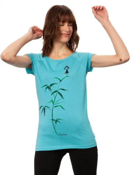 FellHerz FellHerz Damen T-Shirt Yogamädchen, Neptune (blau), – Produktbild 2 von 4