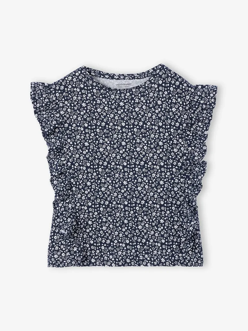 Vertbaudet Mädchen Top mit Volants und Blumenmotiven, Marine, – Produktbild 3 von 3