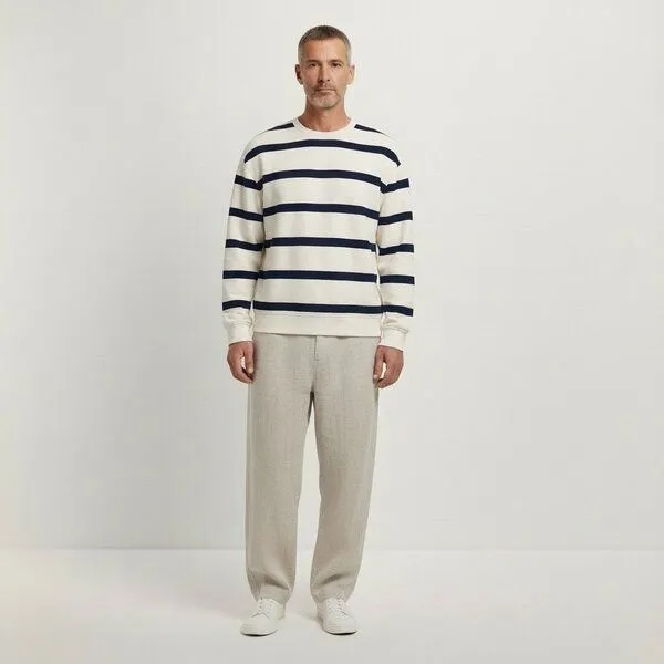 YTWOO YTWOO Basic Unisex-Sweatshirt mit Streifen aus nachhaltiger Baumwolle, Ivory/ navy blue stripes, – Produktbild 1 von 4