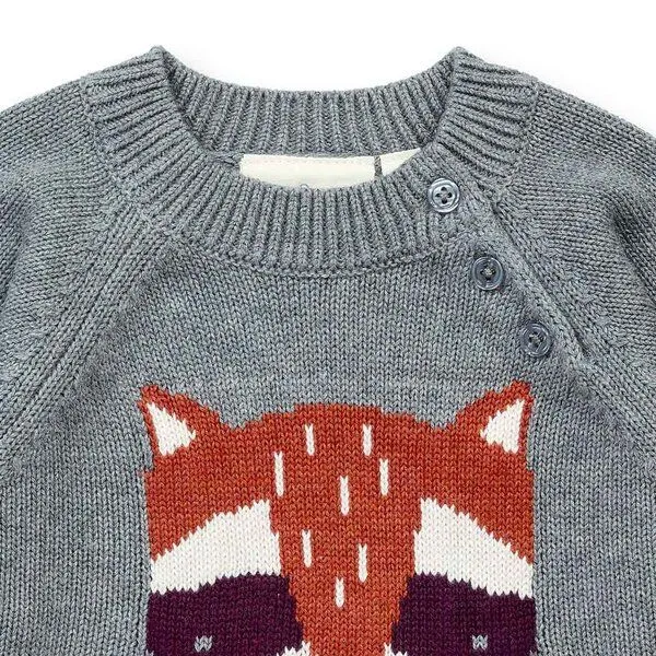 Sense Organics Sense Organics Baby Strickpullover, Modell NAVIN, Waschbär auf anthrazit melange, – Produktbild 2 von 4