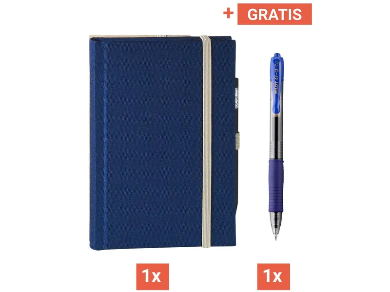Memo Memo Skizzenbuch "Leinen" DIN A5, blau + Gratis Pilot Gelroller G2, Blau, – Produktbild 1 von 1