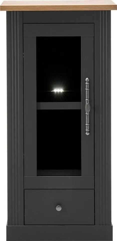 OTTO home Vitrine Westminster, Hochschrank im Landhausstil, Glasvitrine, Stauraumelement Metallgriffe, ausreichend Stauraum, in 2 Farben erhältlich, Grau, – Produktbild 4 von 8