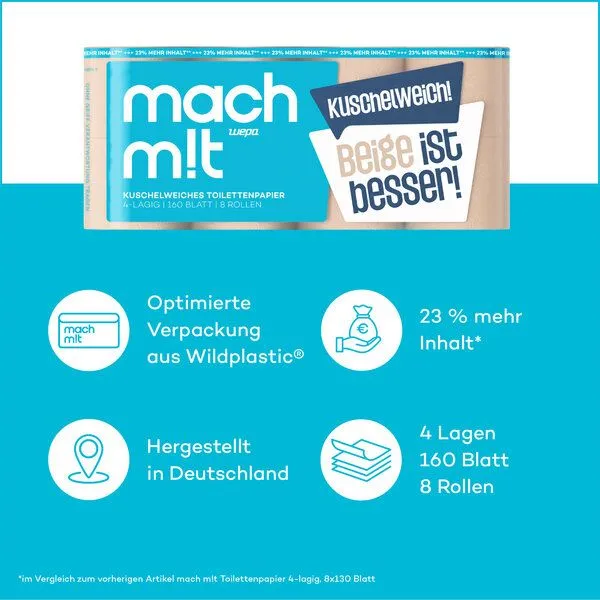 mach m!t mach m!t Toilettenpapier 4-lagig 160 Blatt 56 Rollen PURE – Produktbild 2 von 4