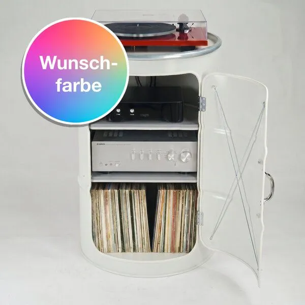 Lockengelöt Lockengelöt Der HiFi-Schrank aus einem Hamburger Ölfass, Wunschfarbe (gepulvert), – Produktbild 1 von 3
