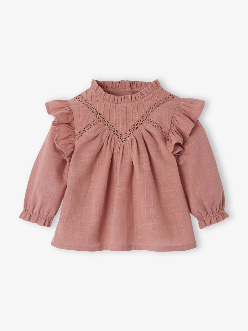 Vertbaudet Vertbaudet Mädchen Baby Bluse mit Volants, Altrosa, – Produktbild 1 von 4