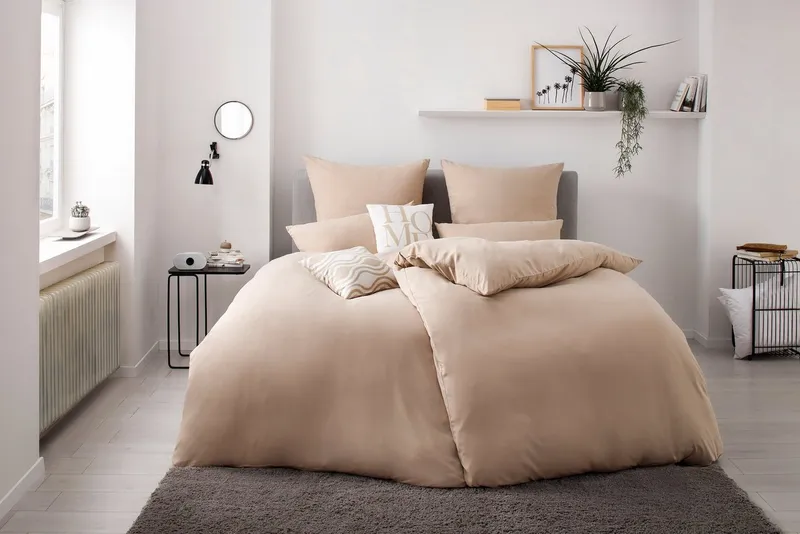 OTTO home Bettwäsche Desner 100% Microfaser, extra weich, allergikerfreundlich, Microfaser, 2 teilig, Premium Qualität, uni, schnell trocknend, pflegeleicht, ab 135x200 cm, Beige, – Produktbild 5 von 6