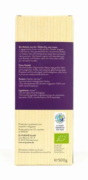 El Puente El Puente Bio-Datteln ohne Stein | Fair Trade | Bio-zertifiziert | Vegan | Glutenfrei, Mehrfarbig, – Produktbild 2 von 2