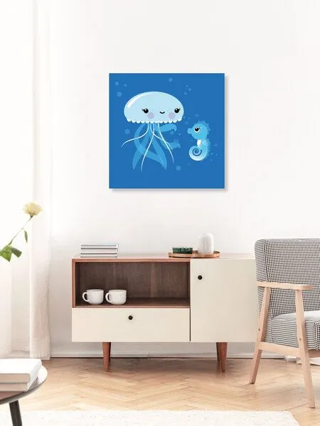Photocircle Photocircle Poster / Leinwandbild - Beste Freunde – Kinderzimmerbild mit Qualle und Seepferdchen – Produktbild 2 von 4