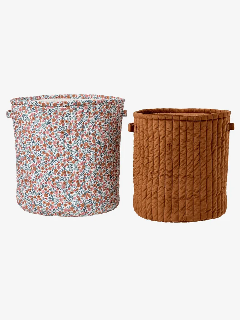 Vertbaudet 2er-Set Aufbewahrungskörbe RETRO FLOWER Wäschekorb Kinder zimt, Zimt, – Produktbild 4 von 4