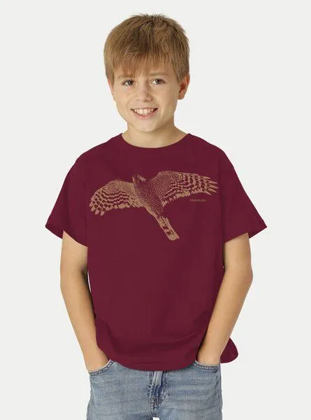 Peaces.bio - handbedruckte Biomode Peaces.bio - handbedruckte Biomode Bio-Kinder T-Shirt Sperber, Bordeaux, – Produktbild 2 von 2