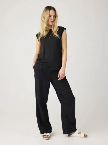 KnowledgeCotton Apparel KnowledgeCotton Apparel Posey Wide Mid-Rise Linen Pants, Jet black (schwarz), – Produktbild 2 von 3
