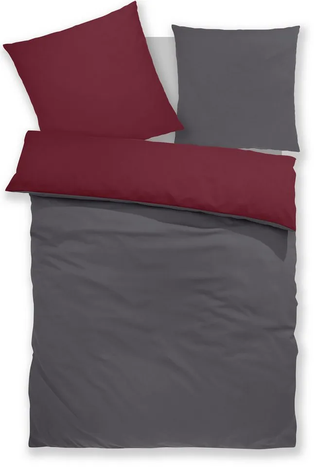 OTTO home Wendebettwäsche Desner2 100% Microfaser, extra weich, allergikerfreundlich, Microfaser, 3 teilig, Premium Qualität, uni, schnell trocknend, pflegeleicht, ab 135x200 cm, Rot, – Produktbild 2 von 5