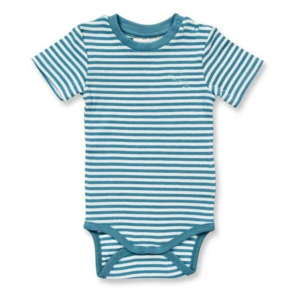 Sense Organics Sense Organics Baby Body, Modell VARIN, Blau-weiß geringelt mit delphin, – Produktbild 1 von 3