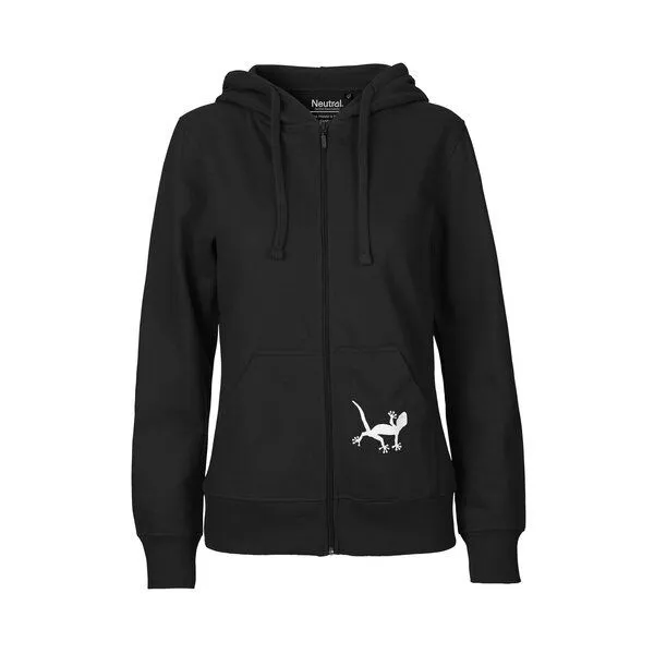 HANDGEDRUCKT HANDGEDRUCKT "Geckos" Frauen Zip-HOODY aus reiner Biobaumwolle (kbA), Black, – Produktbild 2 von 4