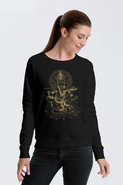 Peaces.bio - handbedruckte Biomode Peaces.bio - handbedruckte Biomode Bio Damen-Sweatshirt Ganesha, Schwarz, – Produktbild 2 von 2