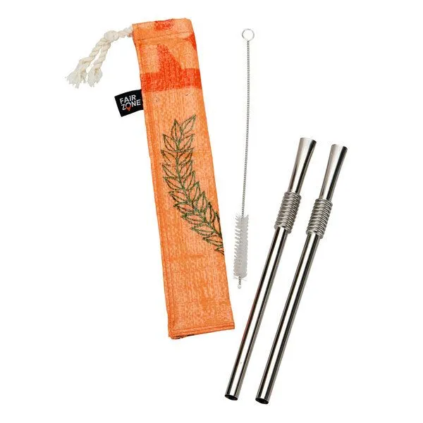 Rice&Carry Rice&Carry 2 Edelstahl-Strohhalme plus Bürste in Tasche, Orange, – Produktbild 1 von 2