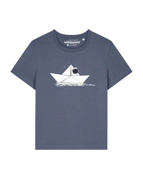 watapparel watapparel T-Shirt Frauen Astronaut in paper boat, Blue grey, – Produktbild 1 von 2