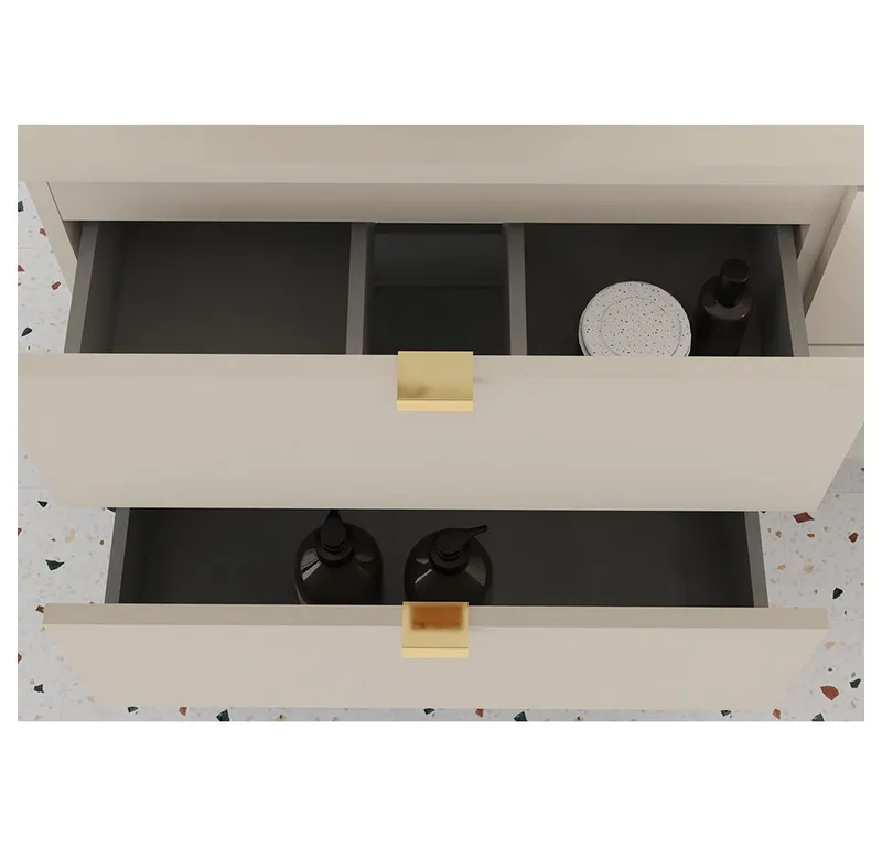 Lomadox Badmöbel-Set DURANGO-56, (Spar-Set, 2-St., Waschtischunterschrank Hochschrank), Unterschrank 80cm breit, kaschmir, versch. Griffvarianten, Braun, – Produktbild 3 von 5