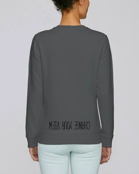 Human Family Human Family Bio Unisex Rundhals-Sweatshirt - "Change your view", Anthrazit, – Produktbild 2 von 3