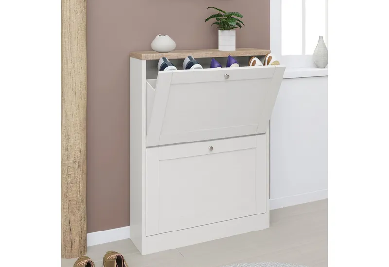 OTTO home Schuhschrank Heide Breite 70 cm, mit 2 Klappen und Facettenfront, Höhe ca. 90 cm, Weiß, – Produktbild 5 von 5
