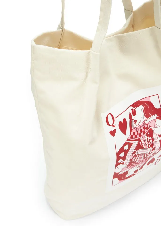 LSCN by LASCANA Shopper Schultertasche, Strandtasche, Tragetasche, mit stylischem Print & aus weichem Textil VEGAN, Beige, – Produktbild 4 von 4