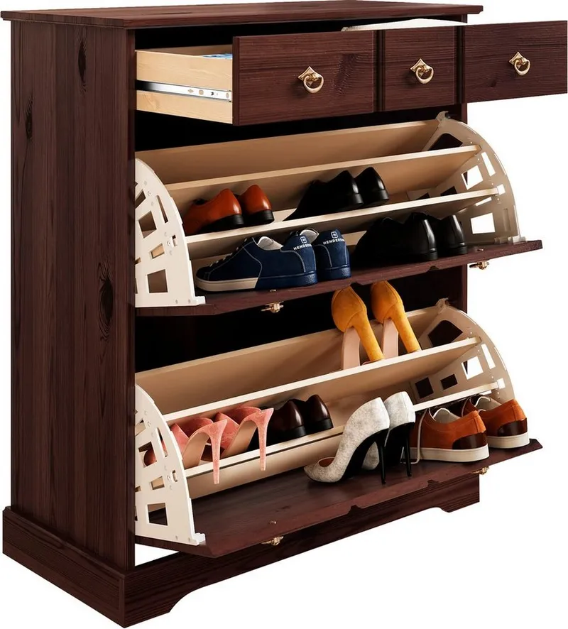 OTTO home Schuhkommode Klera, Schuhkipper, Dielenmöbel, Landhausstil (Made in Europe), aus massiver Kiefer, FSC®, Breite 81 cm, dreifache Schuhhalterung, Braun, – Produktbild 5 von 5